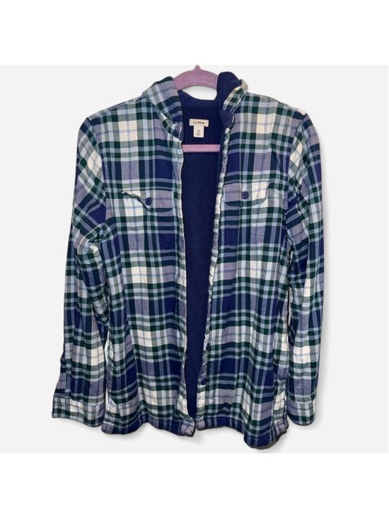 L.L. Bean Tops - L.L. Bean Blue & Green Fleece-Lined Flannel Jacket with Hood Size XS